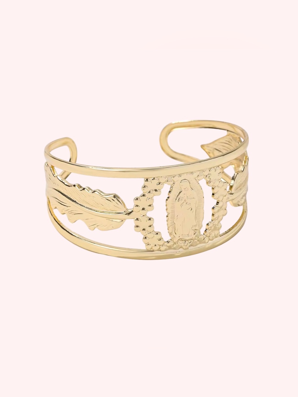 Gold Plated Virgin Mary Banglw Cuff Bracelet